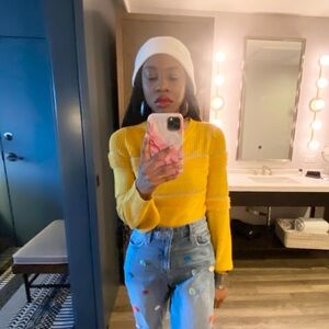Fashion Nova Mustard Yellow Balloon Sleeve Crop Sweater